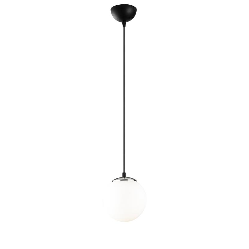 Elegant loftlampe i hvidt glas og sort jern