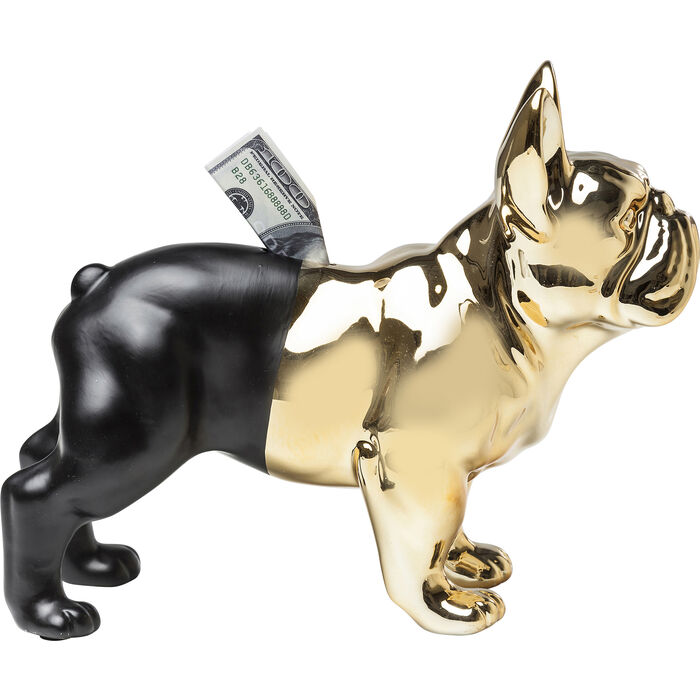 Kare Design Bulldog Sparebøsse i Guld og Sort Stentøj