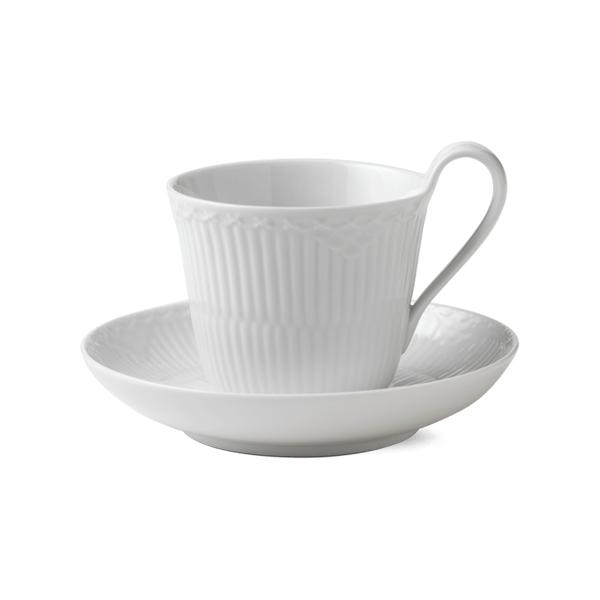 Royal Copenhagen Hvid Halvblonde Højhankskop med Underkop