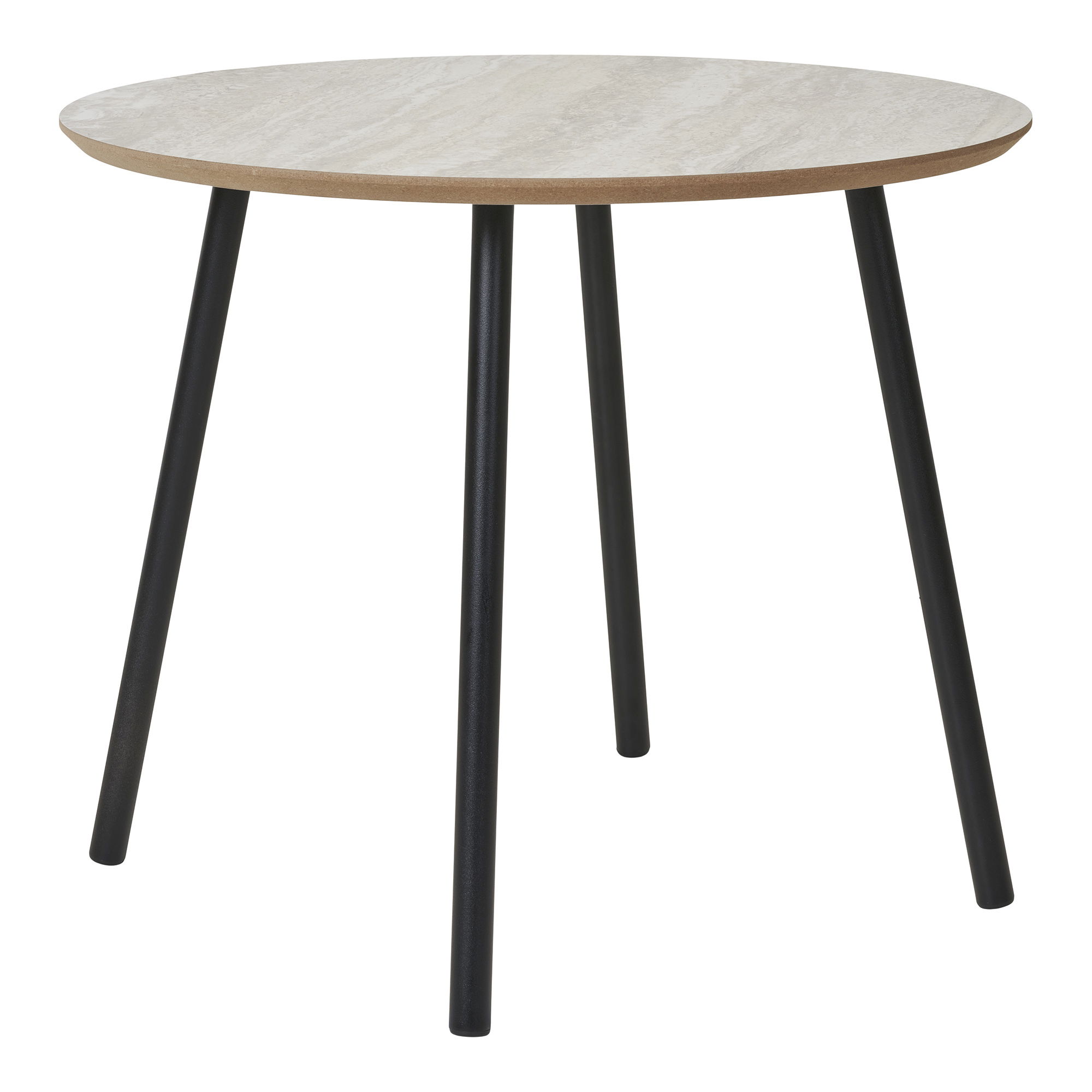 House Nordic Aalst Sofabord  Rund Beige Mdf Med Travertin Look   Sort Stål  ø55