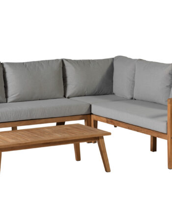 Exotan Lucca Loungesæt Til Haven  Inkl  Hynder Lysegrå Stof Og Teaktræ  Sæt Med