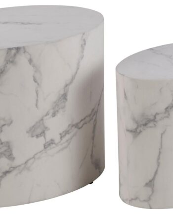 Act Nordic Mice Sofabord  Oval Hvid Carrara Papir Med Marmormønster  Sæt Af
