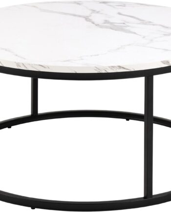 Act Nordic Spiro Sofabord  Rund Hvid Melamin Med Marmormønster Og Sort Stål  ø80