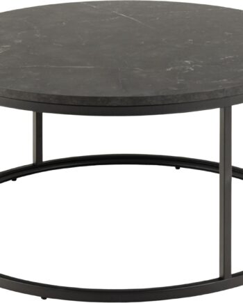 Act Nordic Spiro Sofabord  Rund Sort Melamin Med Marmormønster Og Sort Stål  ø80