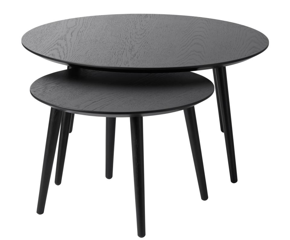 Adda Sofabord  Rund Sort Egefinér Og Lamel Eg  Sæt Med