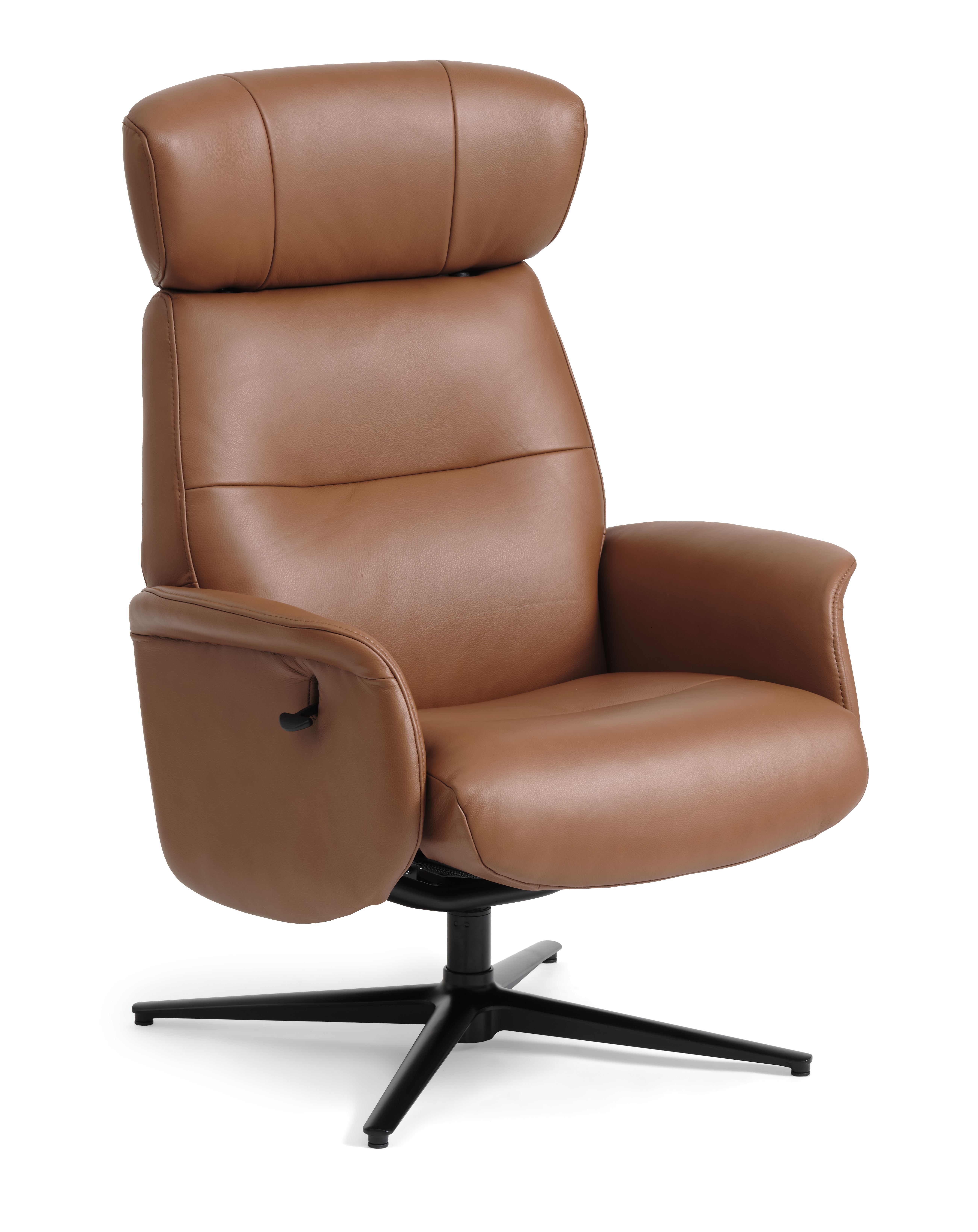 Alex Recliner Lænestol Cognac Semi Aniline Læder Og Sort Aluminium