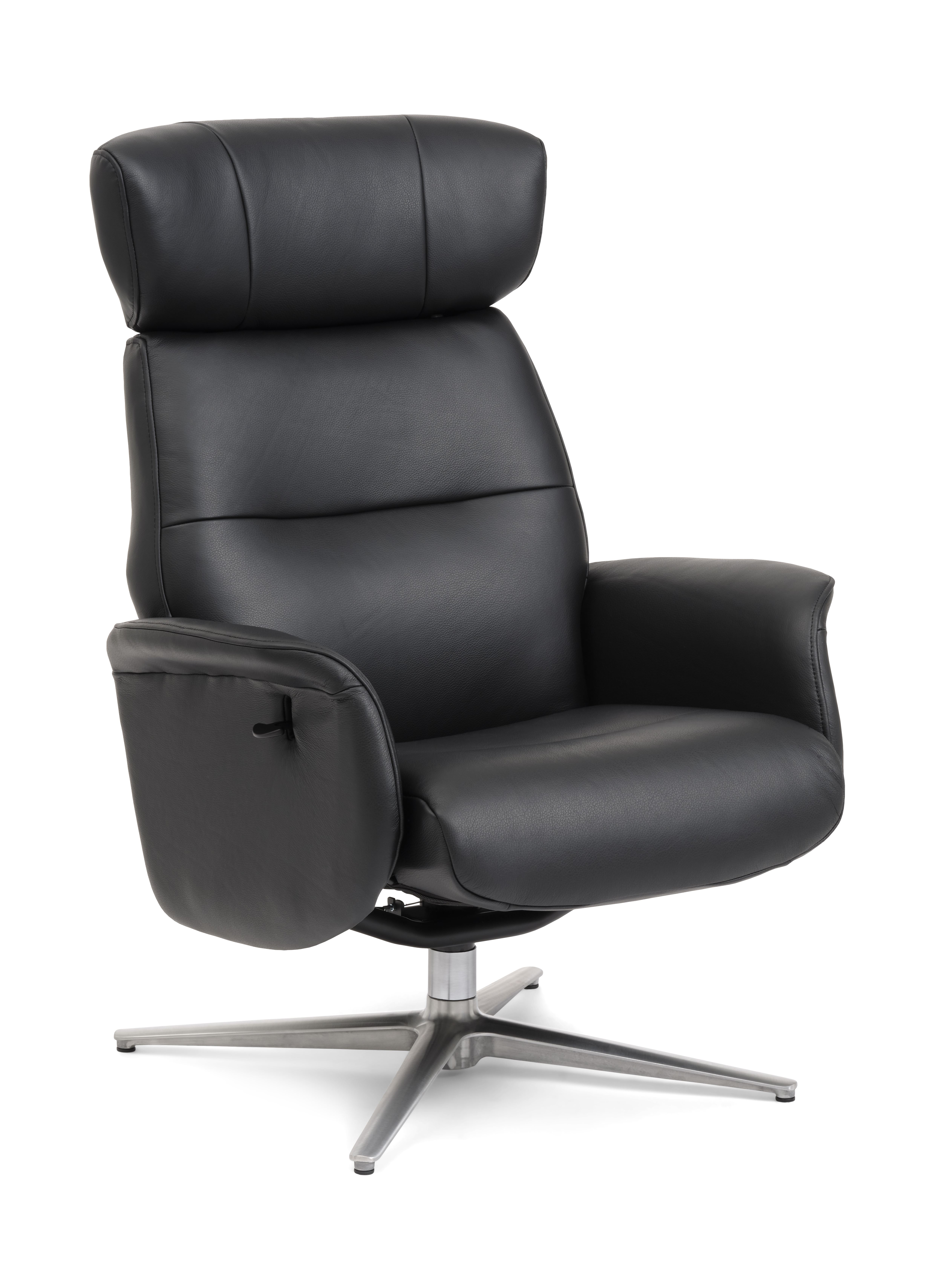 Alex Recliner Lænestol Sort Semi Aniline Læder Og Børstet Aluminium