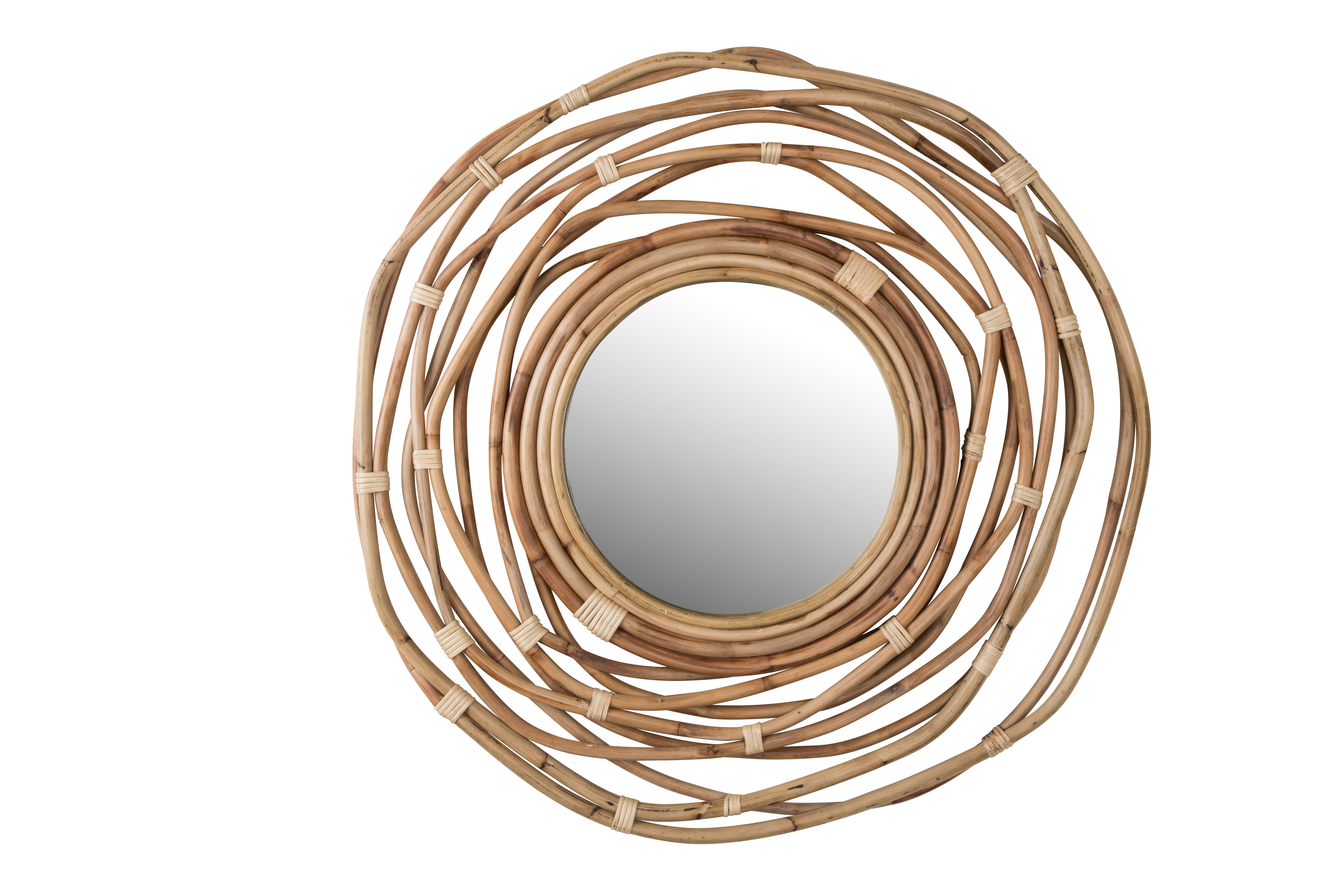 Dutchbone Kubu Vægspejl  Rund Spejlglas Og Brun Rattan  ø75