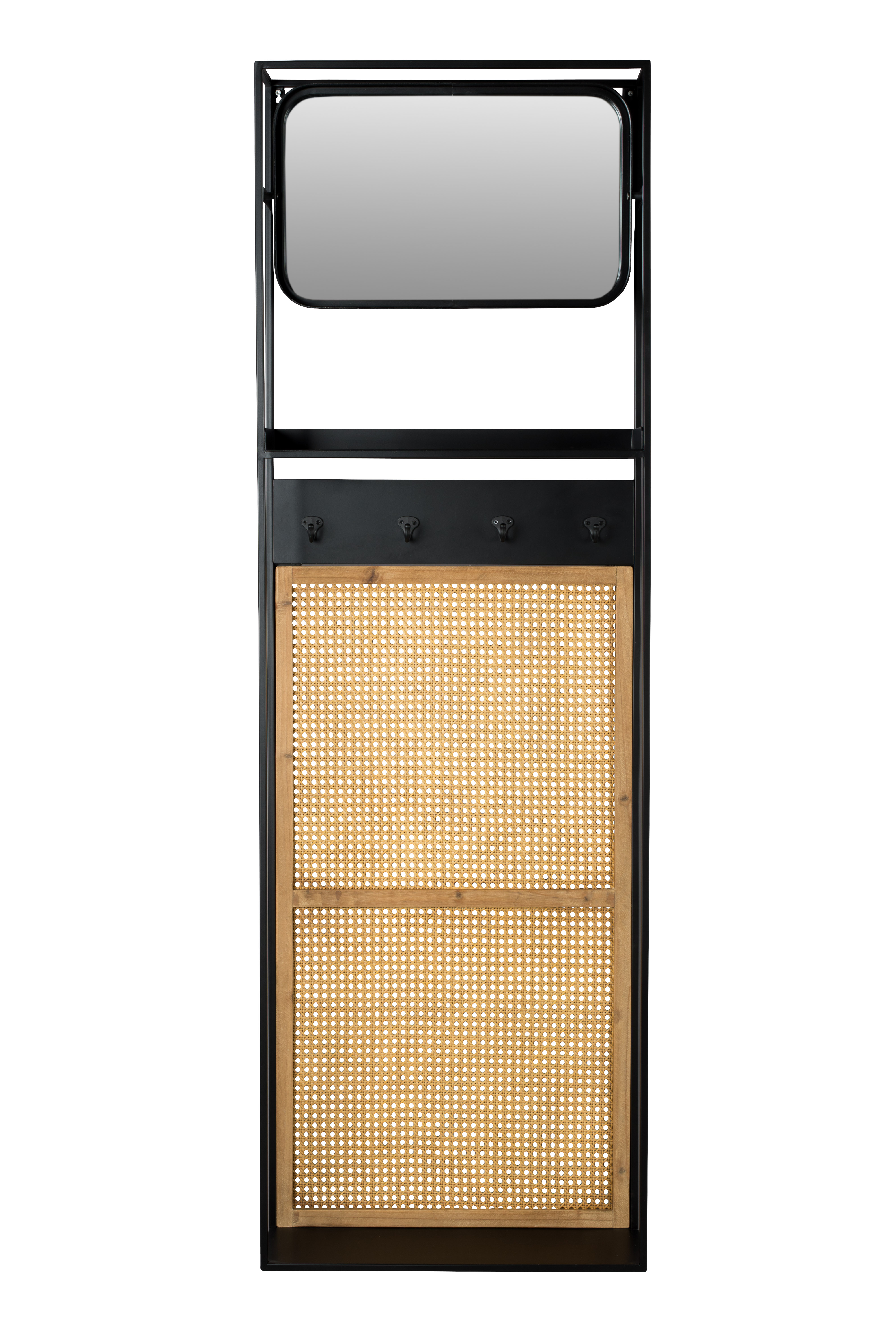 Dutchbone Langres Vægspejl       Knagerække Spejlglas  Natur Træ Og Sort Jern  165x53