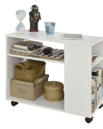 Enkelt Sidebord Med Hjul  Hvid  70   35   61 Cm
