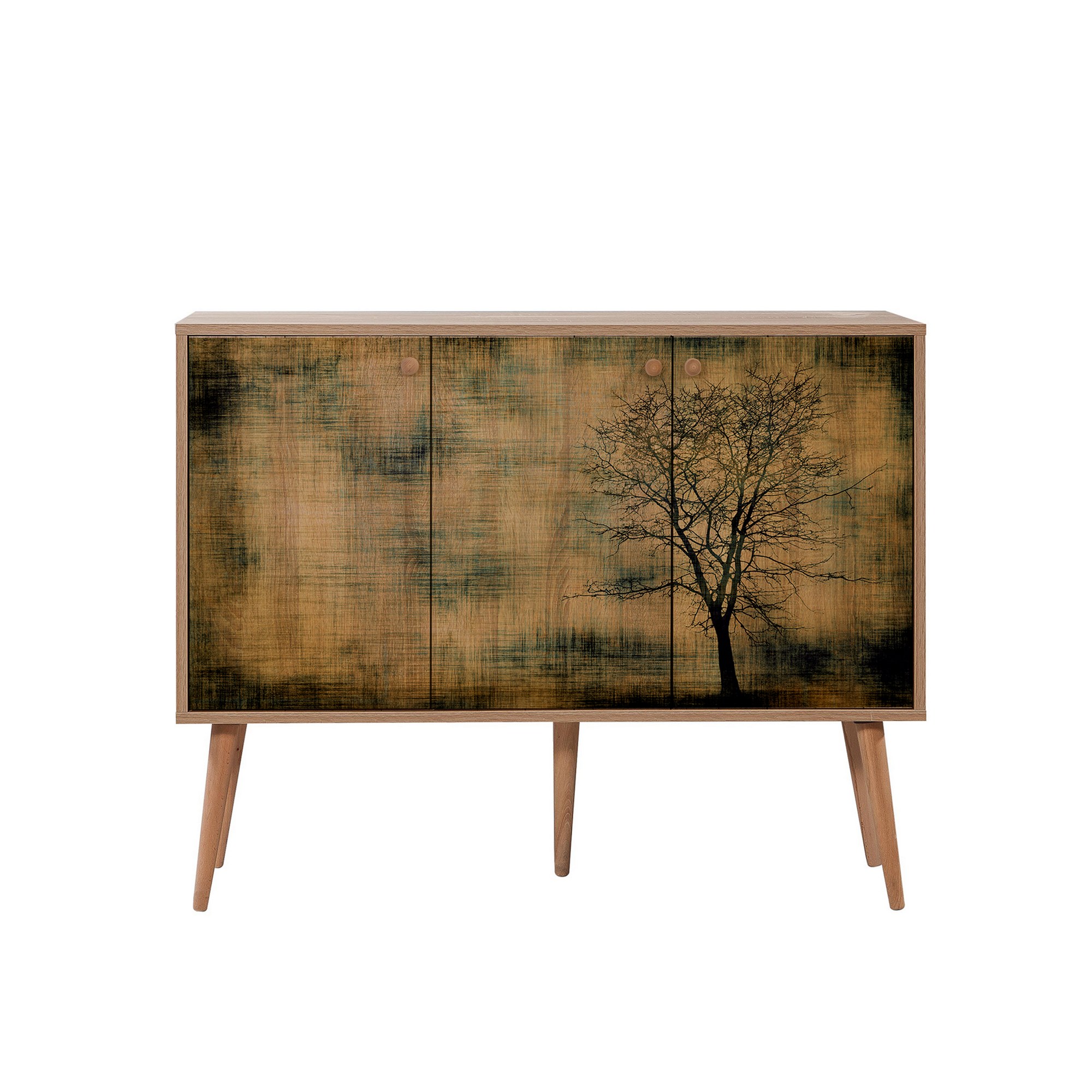 Funzi Living Mega Skænk      Mønstrede Låger Og   Hylder Natur Melamin Og Natur Avnbøg