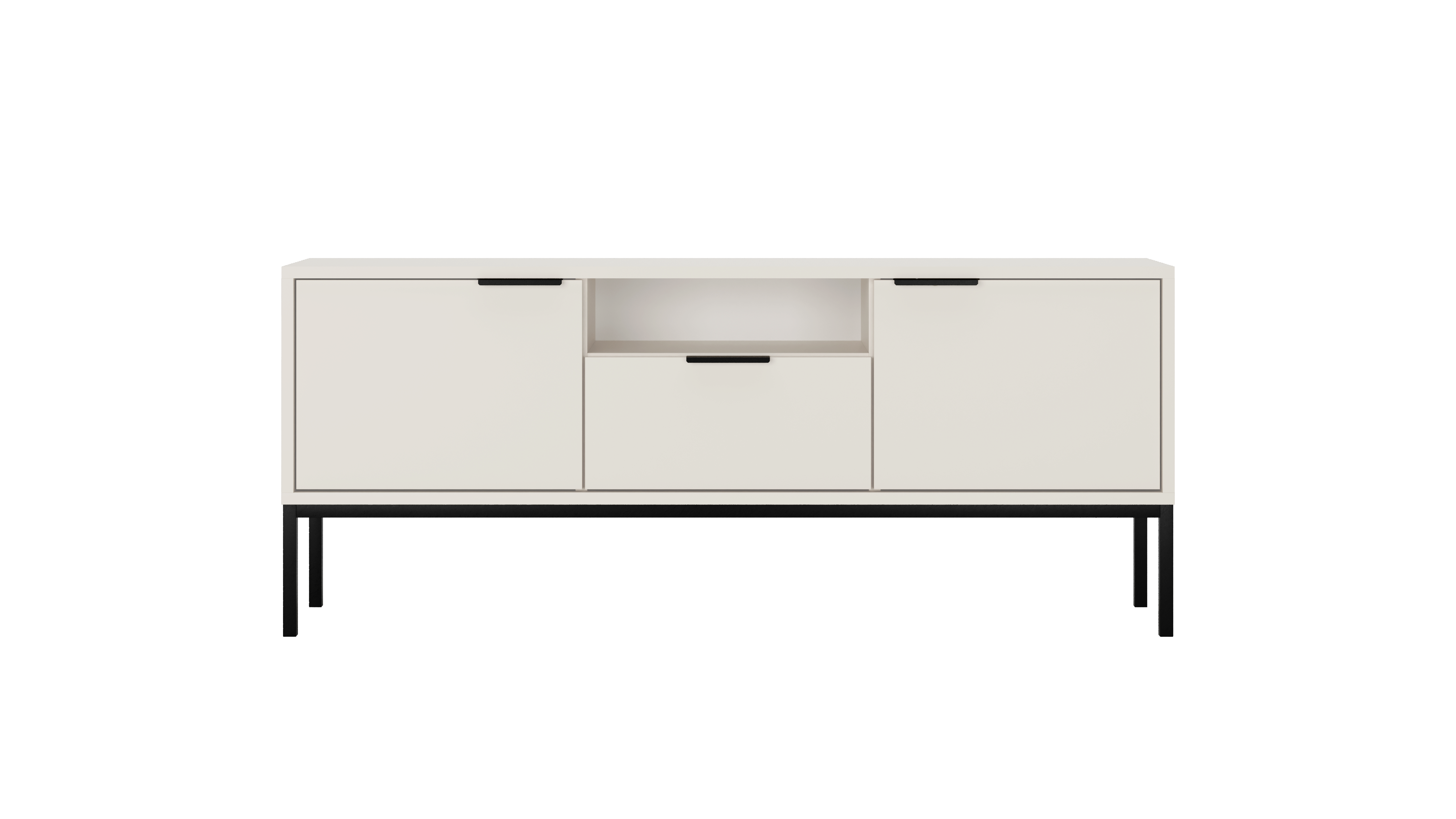 Kocot Austin Tv-bord 135       Låger    Hylde    Skuffe Hvid Laminat Og Sort Stål  135x33