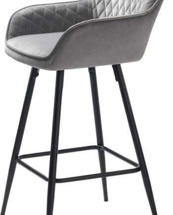 Barstol Milton Fra Nordique Design  Grå Aurora Fløjl Med Sorte Metalben  H91   Cm