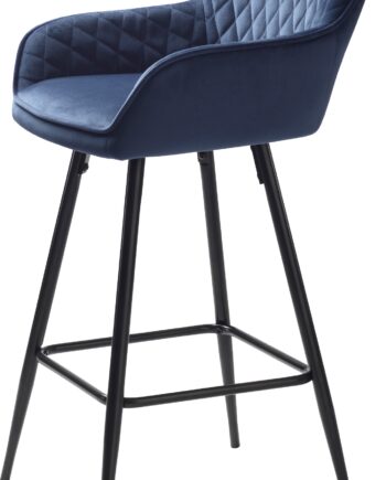 Barstol Nordique Design Milton   Skandinavisk Blå Fløjl  Høje Armlæn   Sorte Metalben
