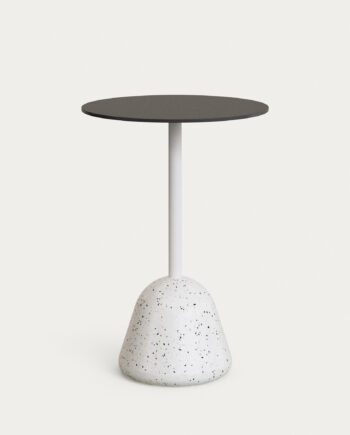 Kave Home Tiaret Højt Udendørs Barbord  Rund Sort Højtrykslaminat Og Hvid Terrazzo  ø68x97