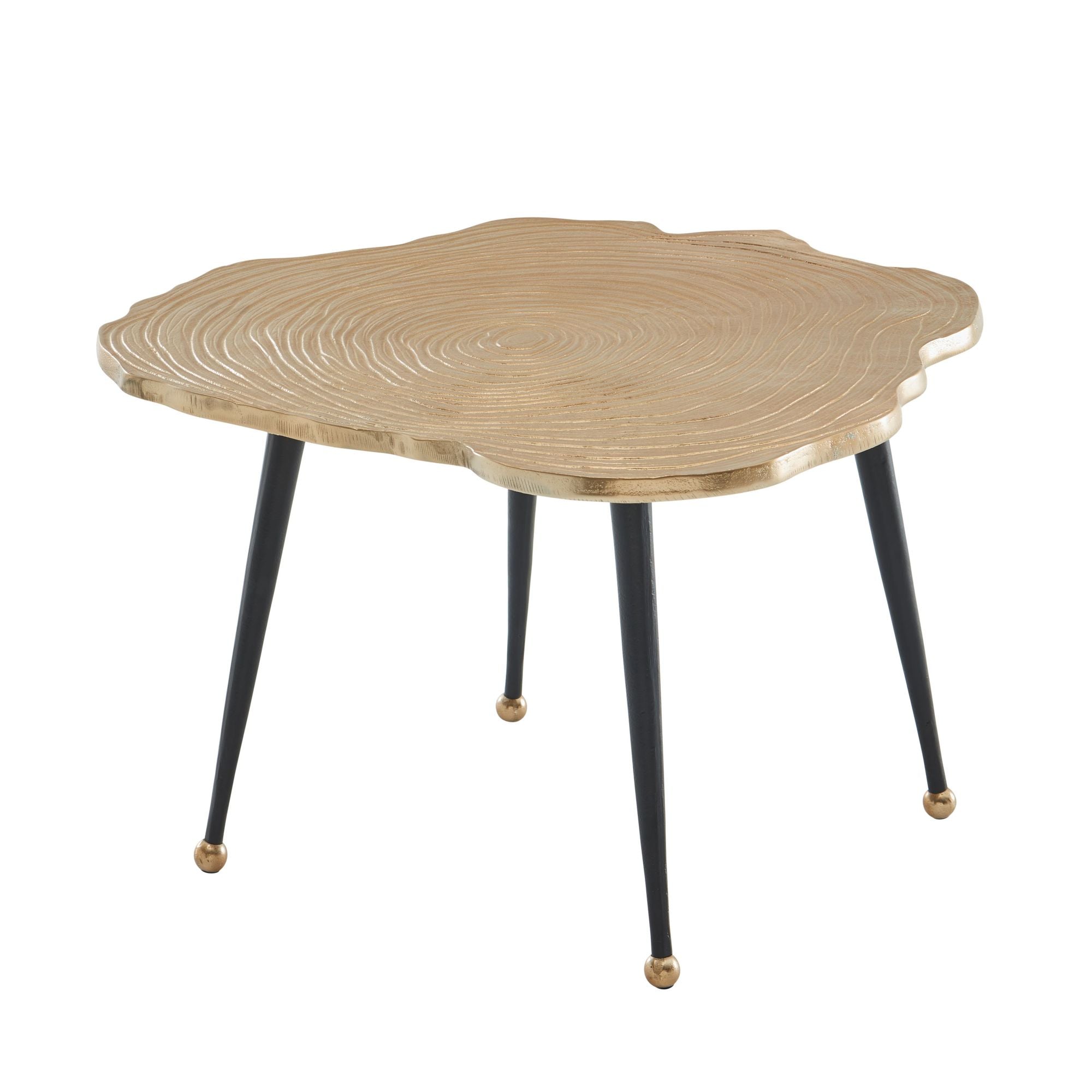 Aluminium Sofabord Med Træskivedesign  64x64x37 Cm  Metal Sofabord   Guld  Rundt Designer Stuebord  Lille Moderne Sofabord  Sidebord Til Stuen