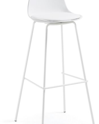 Barstol Kave Home Brighter   Moderne Nordisk Barstol   Hvid Polypropylen Med Polstret Sæde Og Metalben