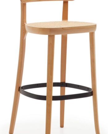 Barstol Kave Home Romane   Natur Rattan Sæde   Klarlakeret Bøgetræ  104 Cm Barhøjde