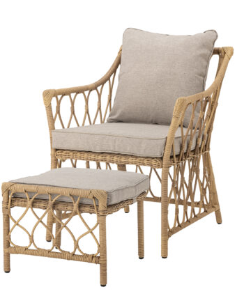 Bloomingville Belluce Udendørs Loungestol     Taburet  Armlæn Og Hynder Natur Polyrattan