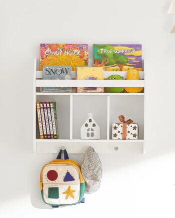 Børnebogreol   Vægreol Med Knagerække Til Børn  60x18x51 Cm  Hvid