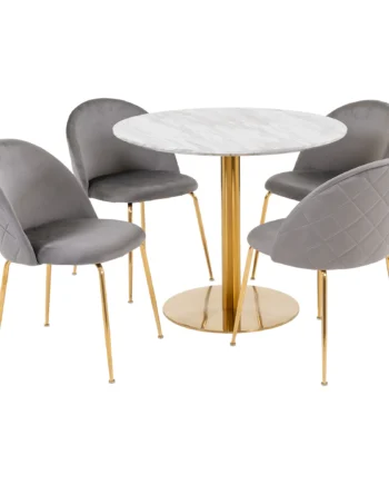 House Nordic Bolzano Og Geneve Spisebordssæt    Spisebord    Spisebordsstole Grå Velour Hvid Mdf