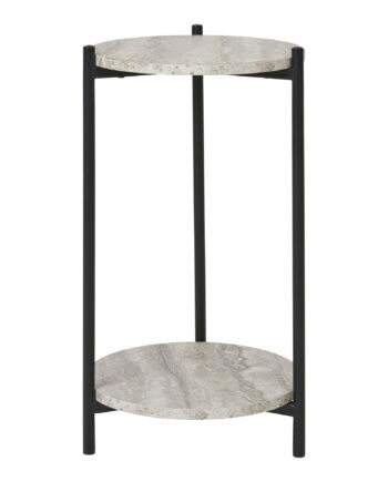 House Nordic Leuven Sidebord       Hylde  Rund Beige Mdf Med Travertin Look Og Sort Stål  ø27