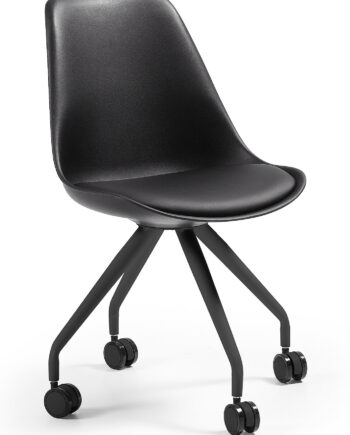 Kontorstol Kave Home Ralf Polstret Arbejdsstol Med Hjul Sort Stålramme H82ã B48ã L56 Cm