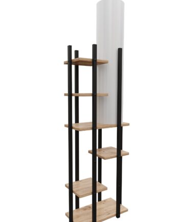 Lumi Zephira Gulvlampe       Hylder Hvid Stof Og Sort Spånplade Mdf