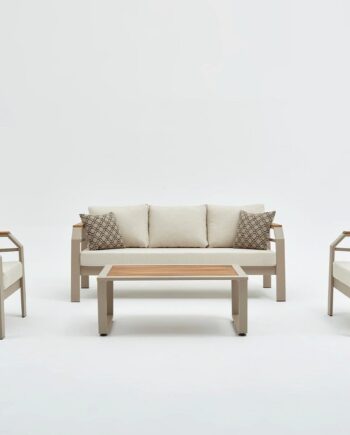 Nordvärk Assento Udendørs Loungesæt       Stole    Sofa    Bord  Beige Hynder Beige Aluminium