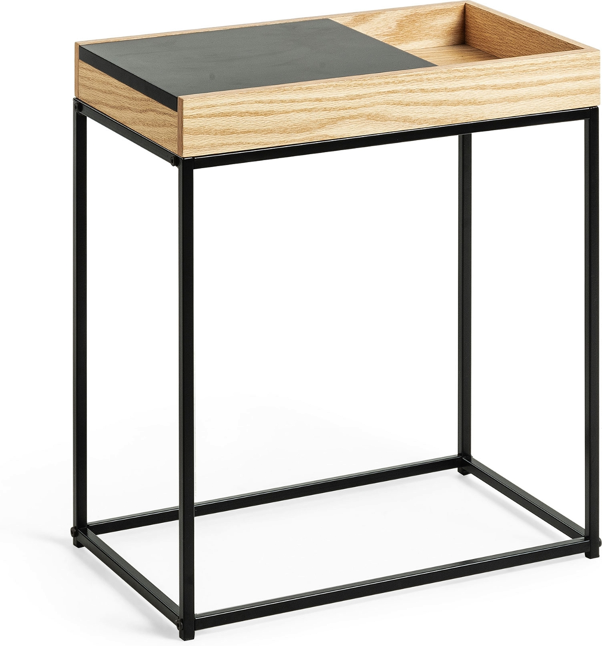 Sidebord Kave Home Detail   Nordisk Moderne Hjørnebord   Egetræ Og Sort Metal H55xb30xl50 Cm Natur Sort