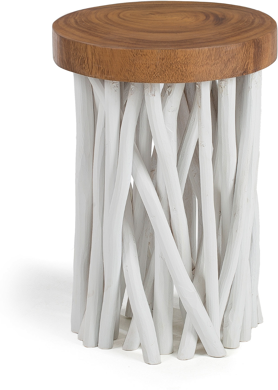 Sidebord Kave Home Drom Rustikt Småbord Massivt Mungutræ Med Hvide Teakgrene ø35 H50 Cm