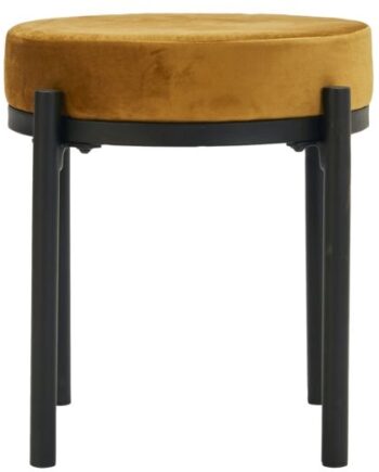 Skammel Taburet House Doctor Lao Polyestervelour Mørk Oliven ø40   H45 Cm