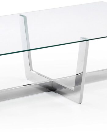 Sofabord Kave Home Plam Sølv Klar Loungebord   Hærdet Glas Med Pulverlakerede Stålben 120x70x38 Cm