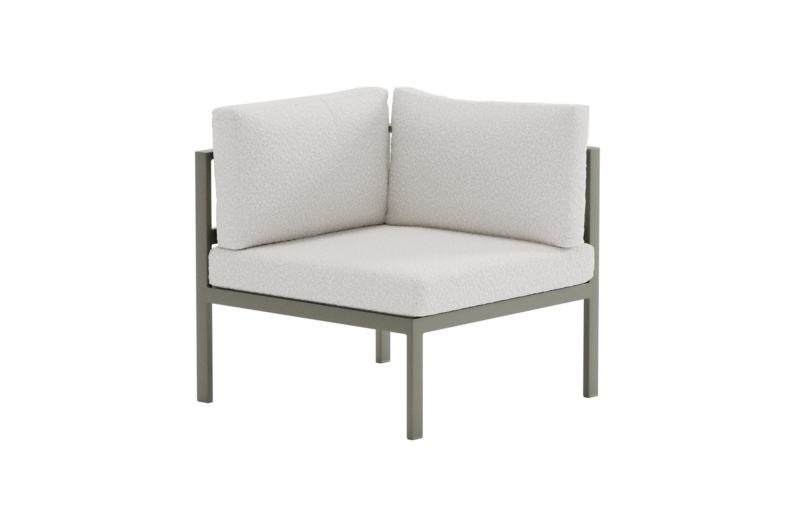 Venture Design Copacabana Hjørne Modul Til Havehjørnesofa Hvid Bouclé Hynder Og Brun Aluminium