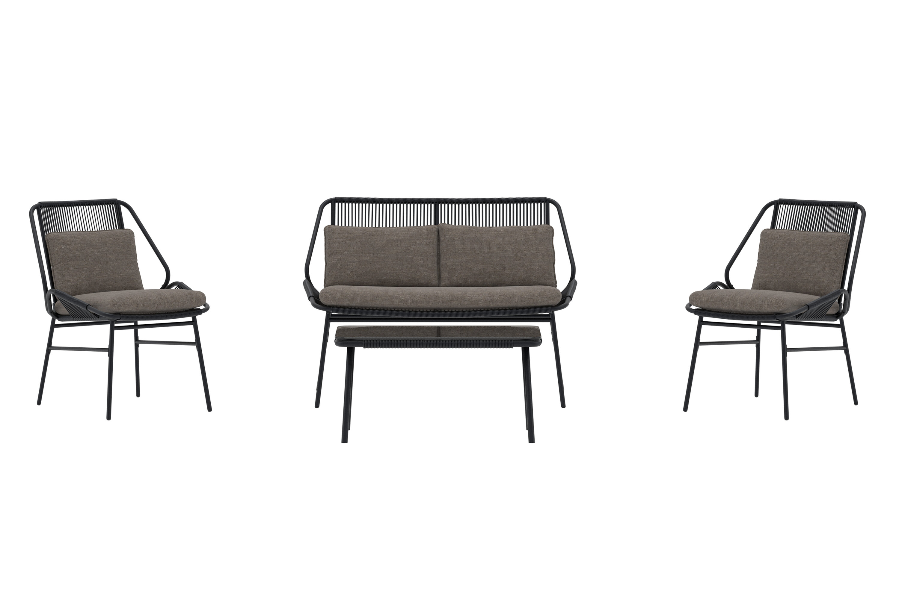Venture Home Zakynthos Havesofasæt       Bord    Sofa    Stole Og Mørkegrå Brune Hynder Glas Og Sort Stål