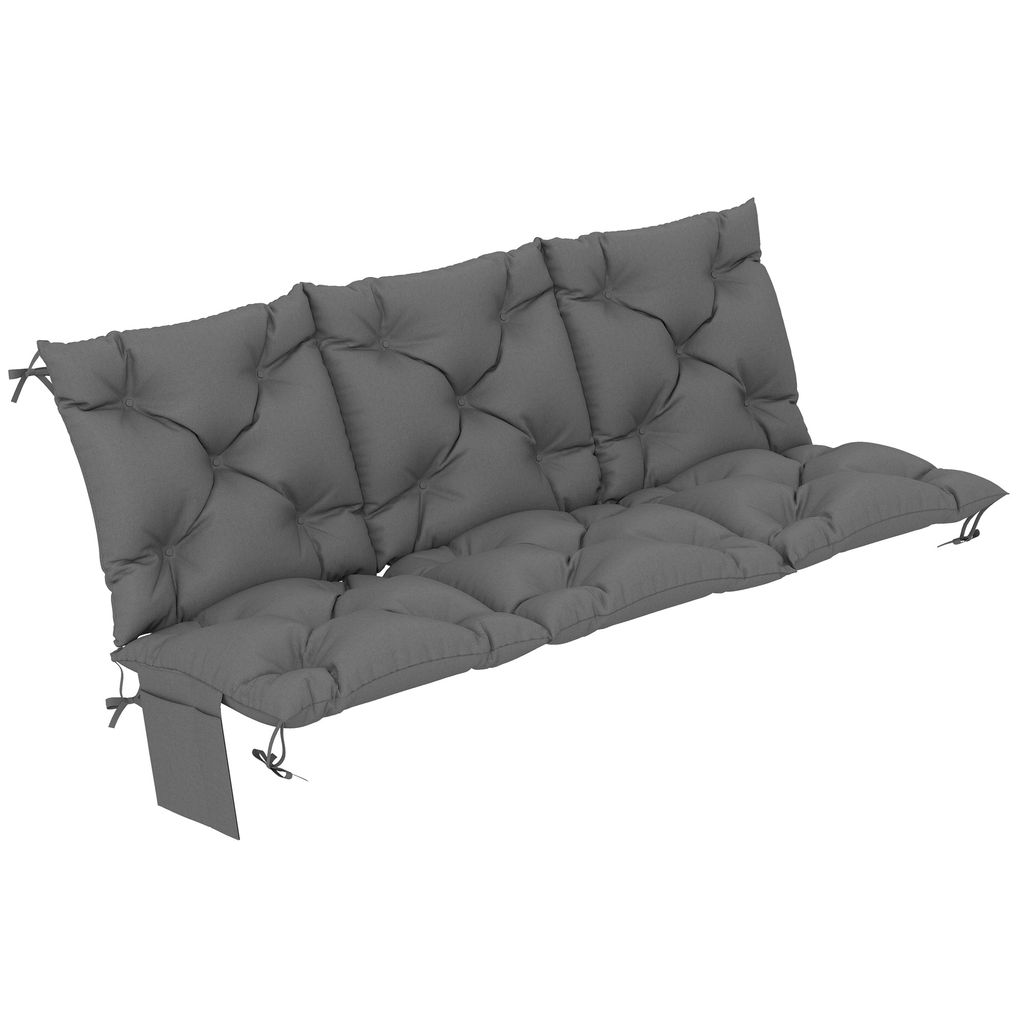 Bænkhynde 150x100x10 Cm -personers Bænkhynde Med Bånd Ryglæn Upf30 Med Sidelomme Mørkegrå