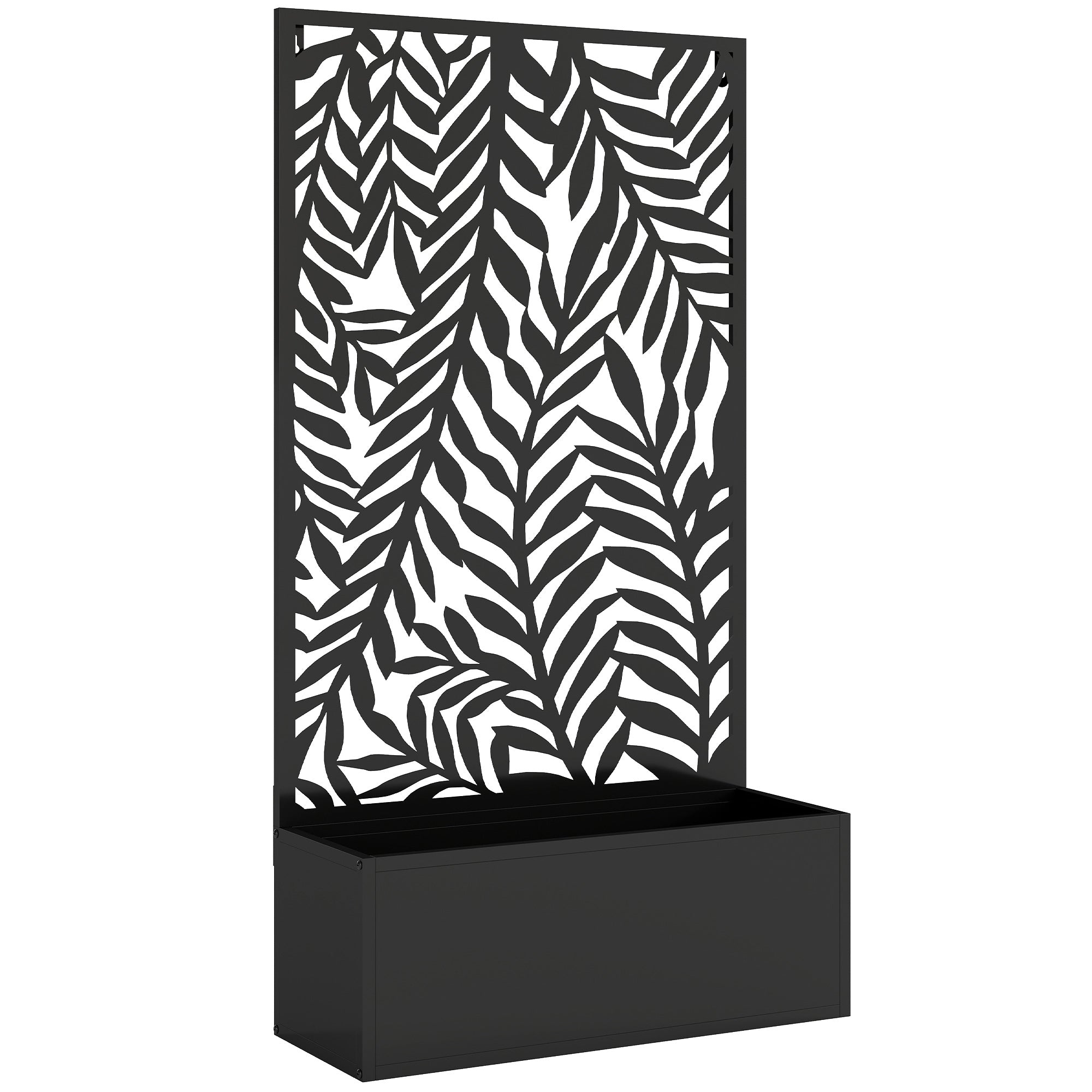 Blomsterkasse Med Afskærmning Plantekasse Med Espalier Og Tropiske Bladmotiver 61 23 113 Cm Sort