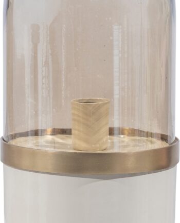 Bordlampe Woood Exclusive Flora  Metal Glas  Mat Hvid Med Gulddetaljer  ø20   H43 Cm