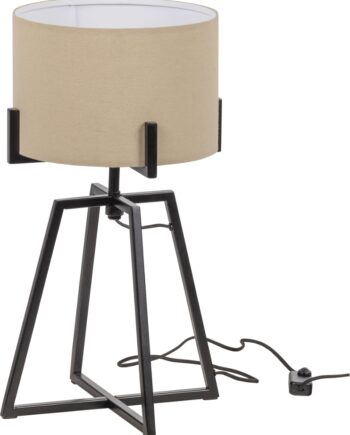 Bordlampe Woood Exclusive Holly ø35xh60 Cm  Mat Sort Metalramme  Natur Bomuld-terylen Lampeskærm