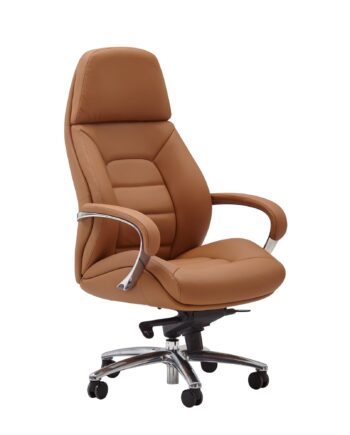 Designer Kontorstol Med ægte Læderbetræk   Karamel  Kontorstol Op Til 120 Kg     Design Executive Stol  Højdejusterbar  Ergonomisk Drejestol Med Armlæn Og Høj Ryglæn  Vippefunktion