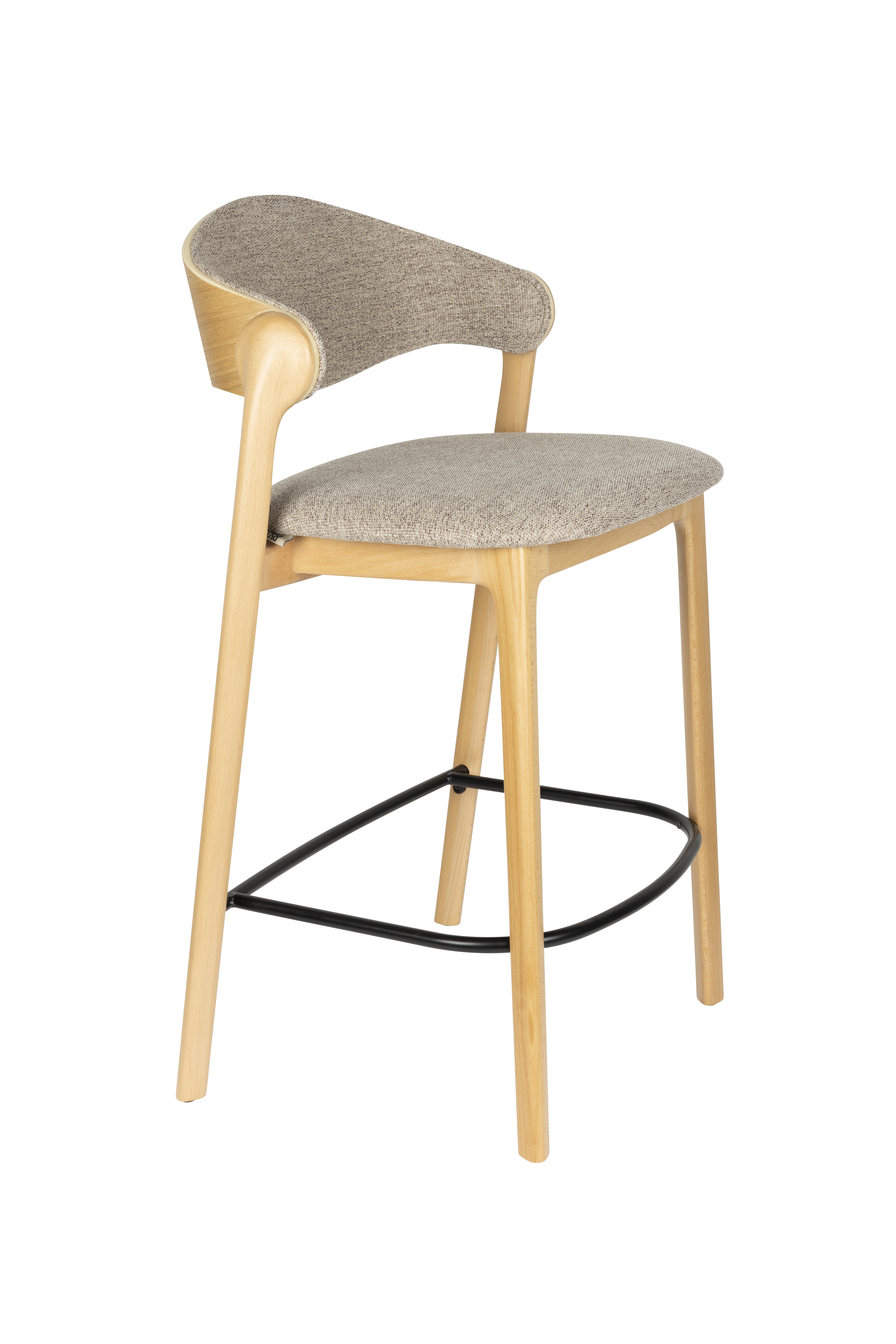 Dutchbone Babington Barstol     Ryglæn Og Fodstøtte Beige Stof Og Natur Bøgetræ