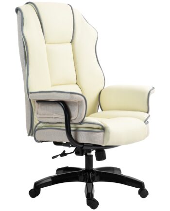 Ergonomisk Kontorstol  Ekstra Polstret  Lænefunktion  Kunstlæder  76x80x118-124 Cm  Creme