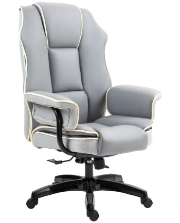 Ergonomisk Kontorstol  Ekstra Polstret  Lænefunktion  Kunstlæder  76x80x118-124 Cm  Lysegrå