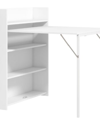 Foldbart Spisebord  Velegnet Til Små Rum  Med   Diskrete Hylder  Foldbart Køkkenbord  Anti-tip Funktion  Hvid