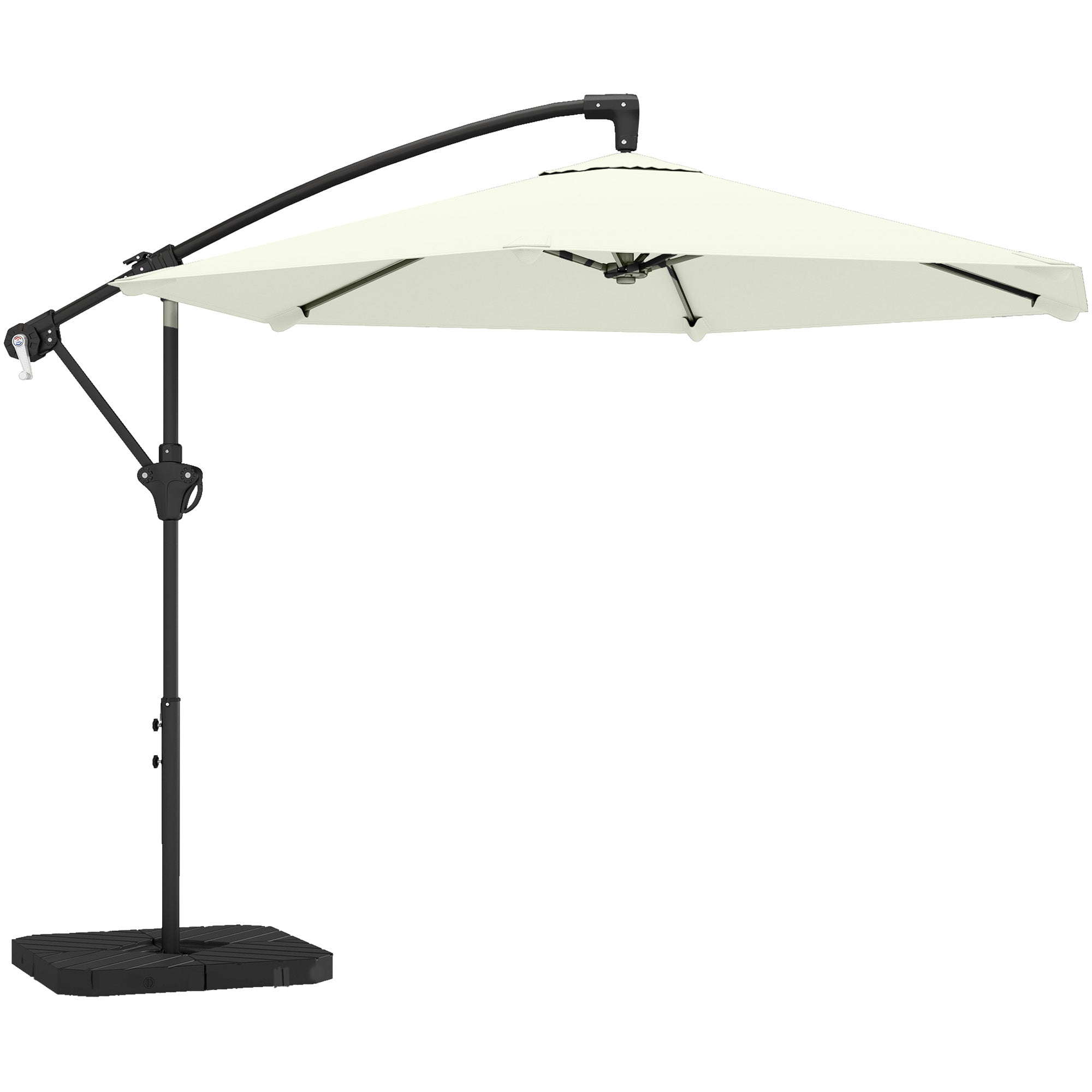 Fritstående Parasol Ca ø300 Cm Solskærm Med Låsemekanisme Håndsving Stativ Vægte Cremehvid