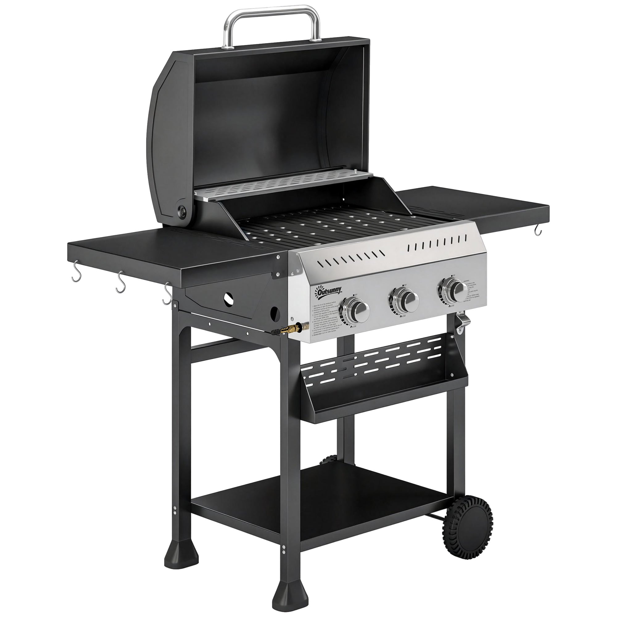 Gasgrill Kw Brændere Bbq Grillvogn Rustfrit Stål Inkl Foldbart Sidebord Krydderiholder Nederste Hylde Kroge