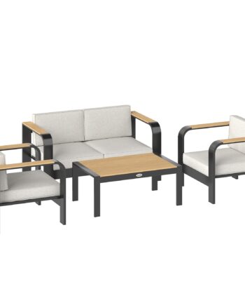 Havemøbelsæt  Ekstra Dybe Sæder  Med  -personers Sofa    Lænestole  Wpc Lamelbord  Aluminiumsstel  Beige