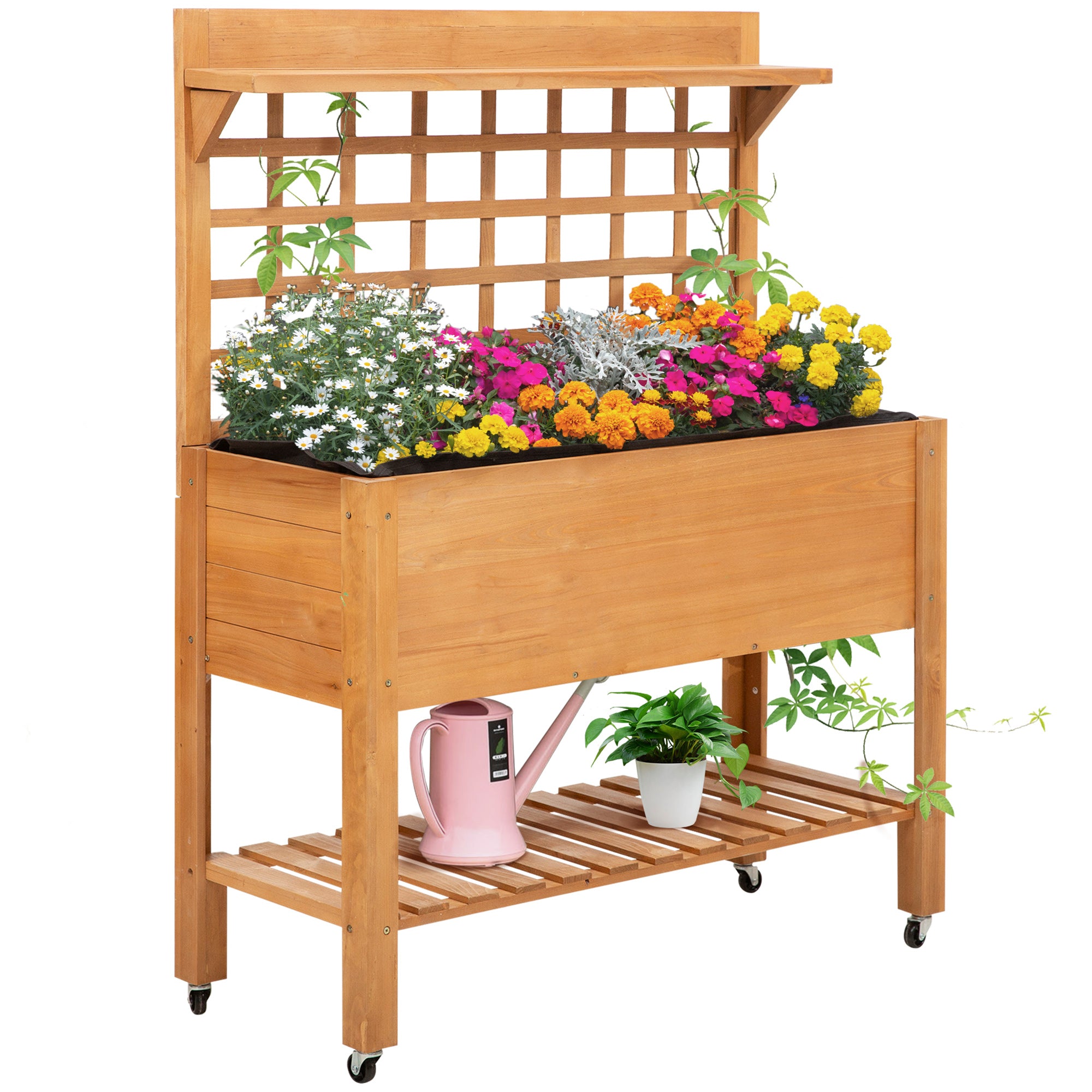 Højbed Plantebord Blomsterbord Arbejdsbord Havebord Drivhus Træ Plantebord Til Have Balkon 105 40 135 Cm Gran Ikke-vævet Stof Brun