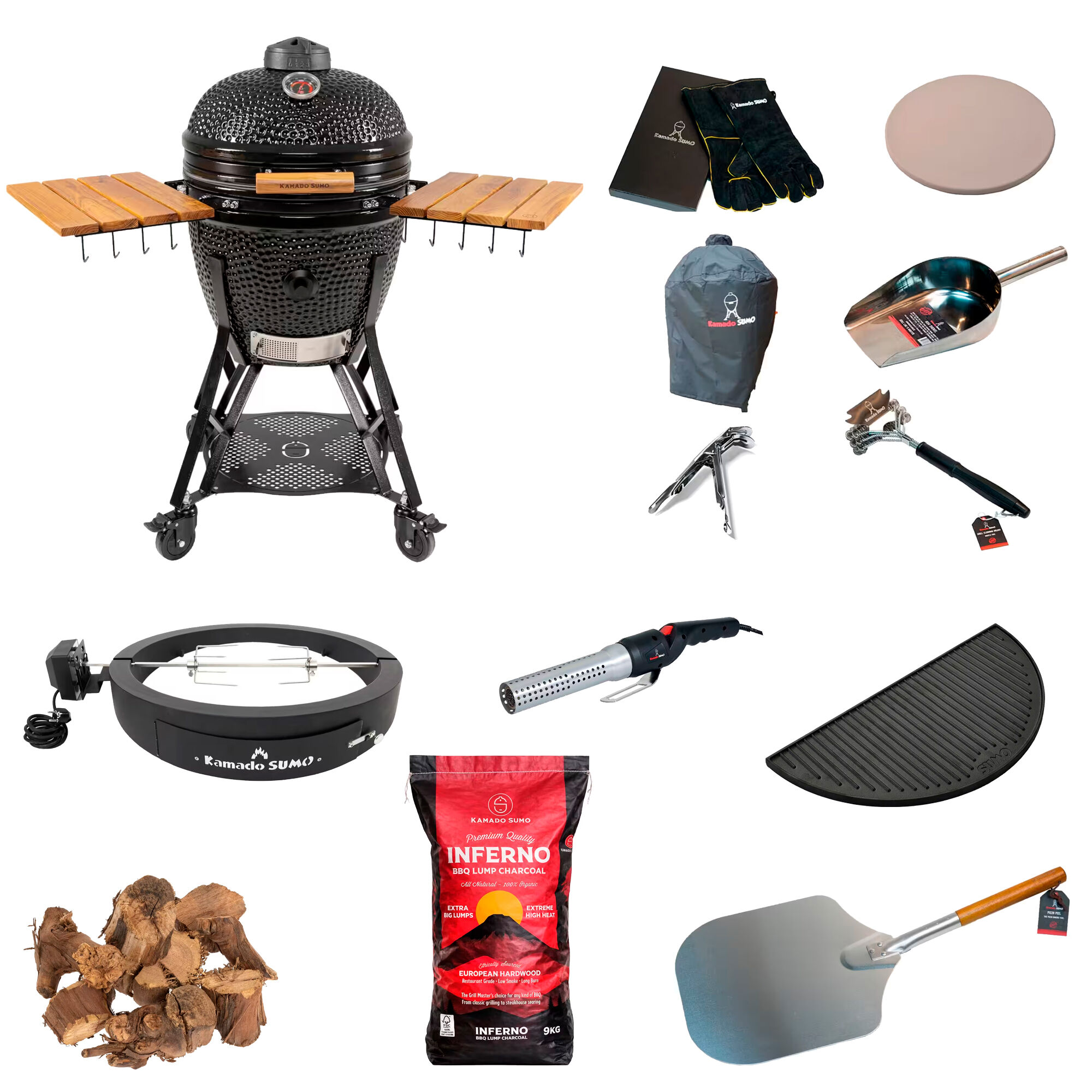Kamado Sumo Classic Large Gen Kamado-grill Med Deluxe-pakke Sort