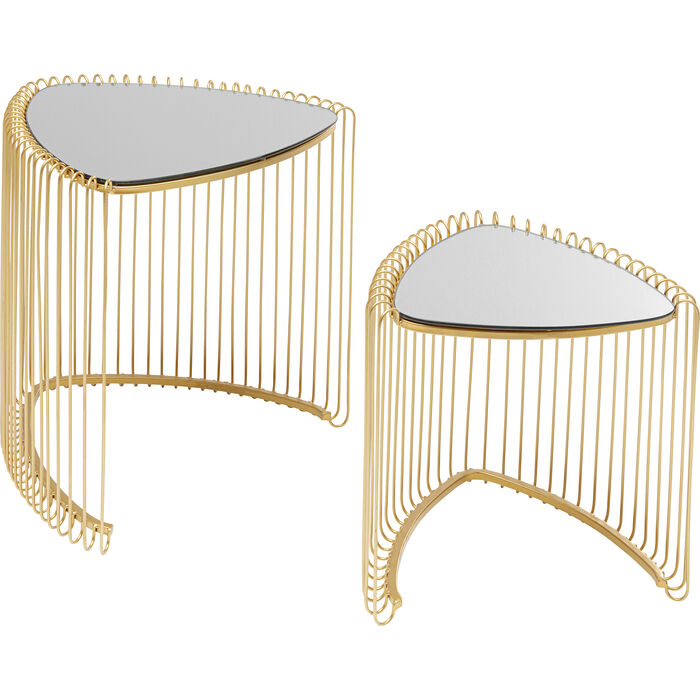 Kare Design Wire Triangle Gold Sidebord Trekantet Spejlglas Og Guld Stål Sæt Af